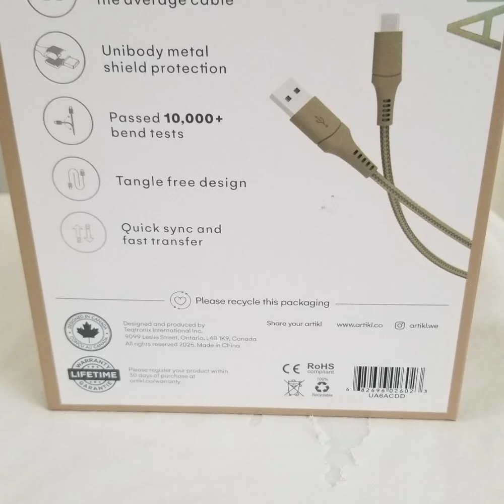 Artikl Charge & Sync Braided Charging Cable 6f USB-A to UBC-C 3X Color Peach